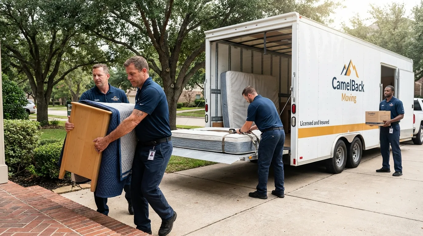 Crew loading residential truck for cross-state move from Maize, KS