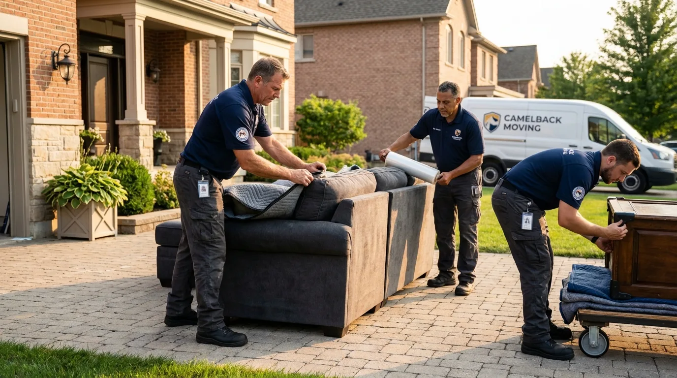 Large estate moving crew wrapping furniture in Maize, KS